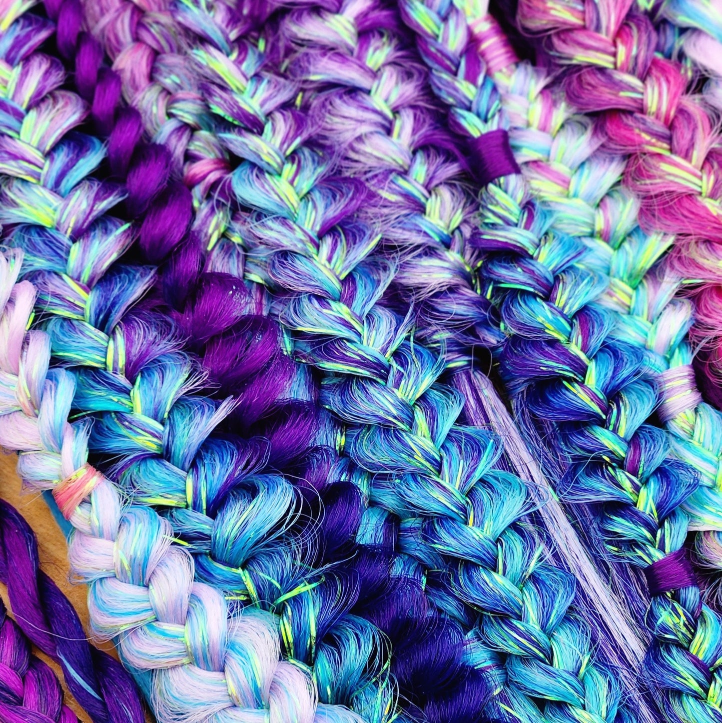 Mermaid Sparkle Braids | Tinsel Glitter Watery | mixed puffy fishtail box twists braids. Blue Pink Purple | Festival Rave braid Extensions