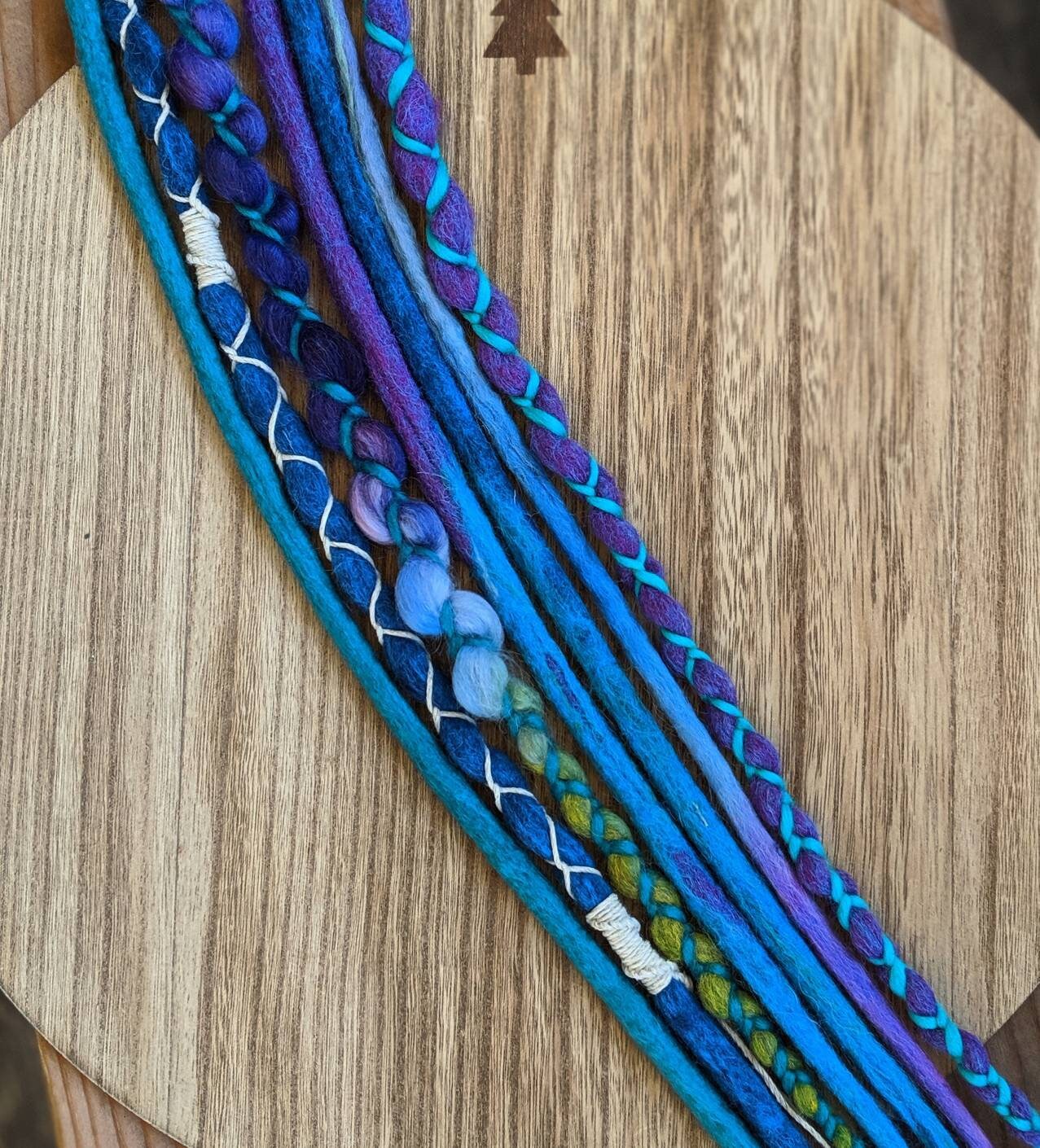 Blue Green Purple Mermaid Hair Single Ended synthetic Wool Dreadlock Extensions. Mulitcolor. Hemp Wrap. Festival Hair. Hair Wrap.