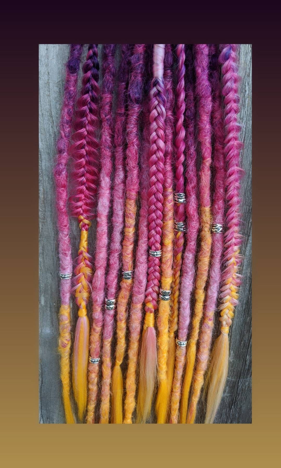 Summer Sunset Vibes Dreads and Braids Hair Extensions Accent set. Purple pink orange ombre hairfaill
