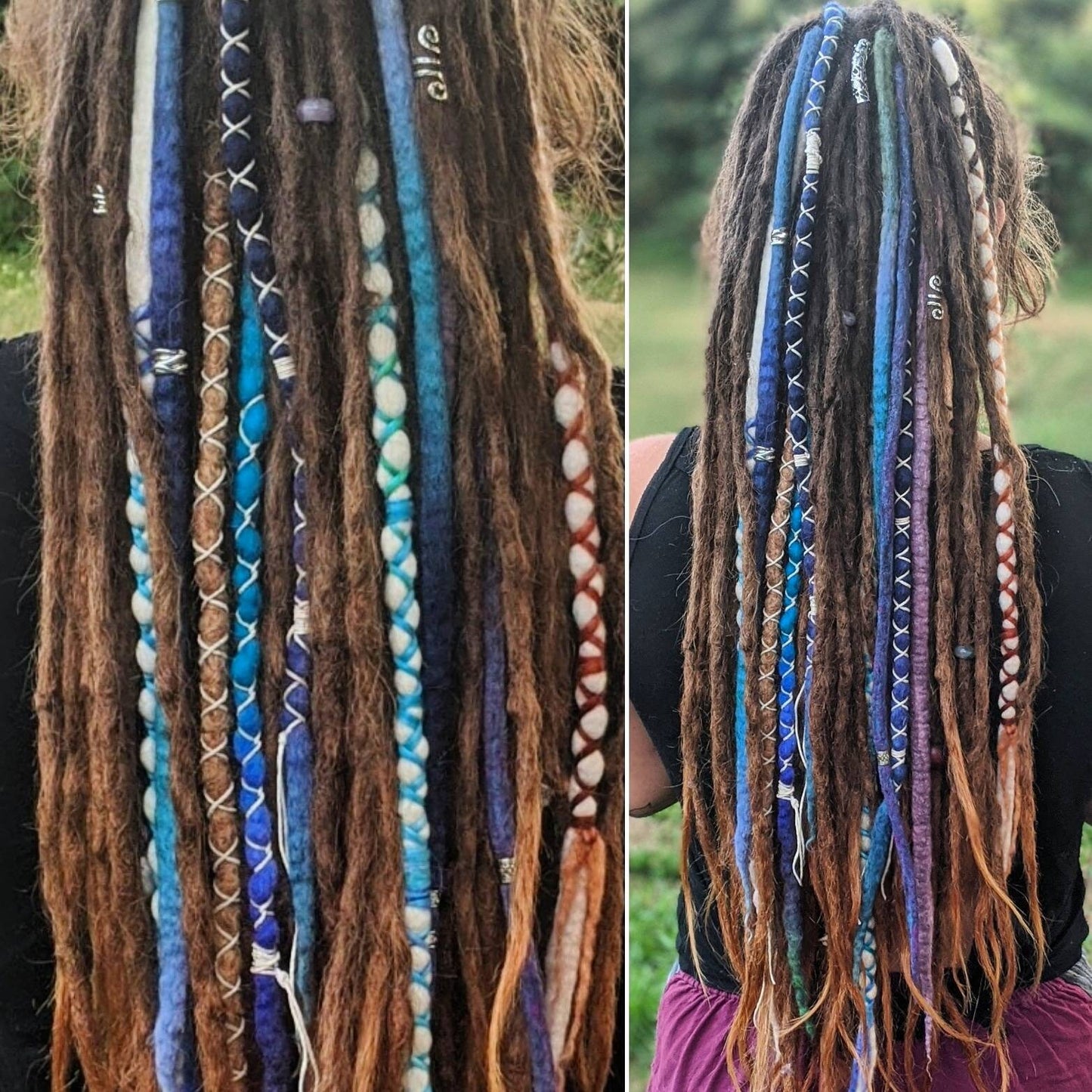Blue Green Purple Mermaid Hair Single Ended synthetic Wool Dreadlock Extensions. Mulitcolor. Hemp Wrap. Festival Hair. Hair Wrap.