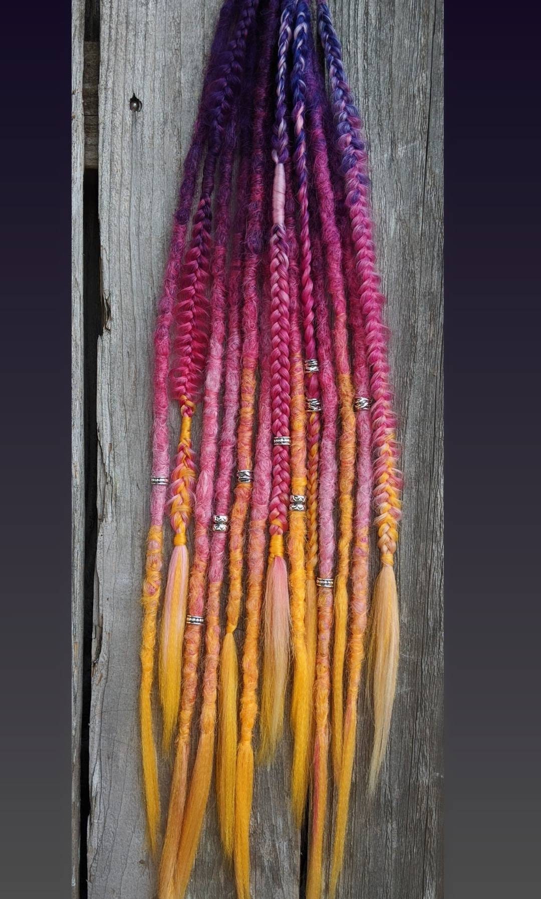 Summer Sunset Vibes Dreads and Braids Hair Extensions Accent set. Purple pink orange ombre hairfaill