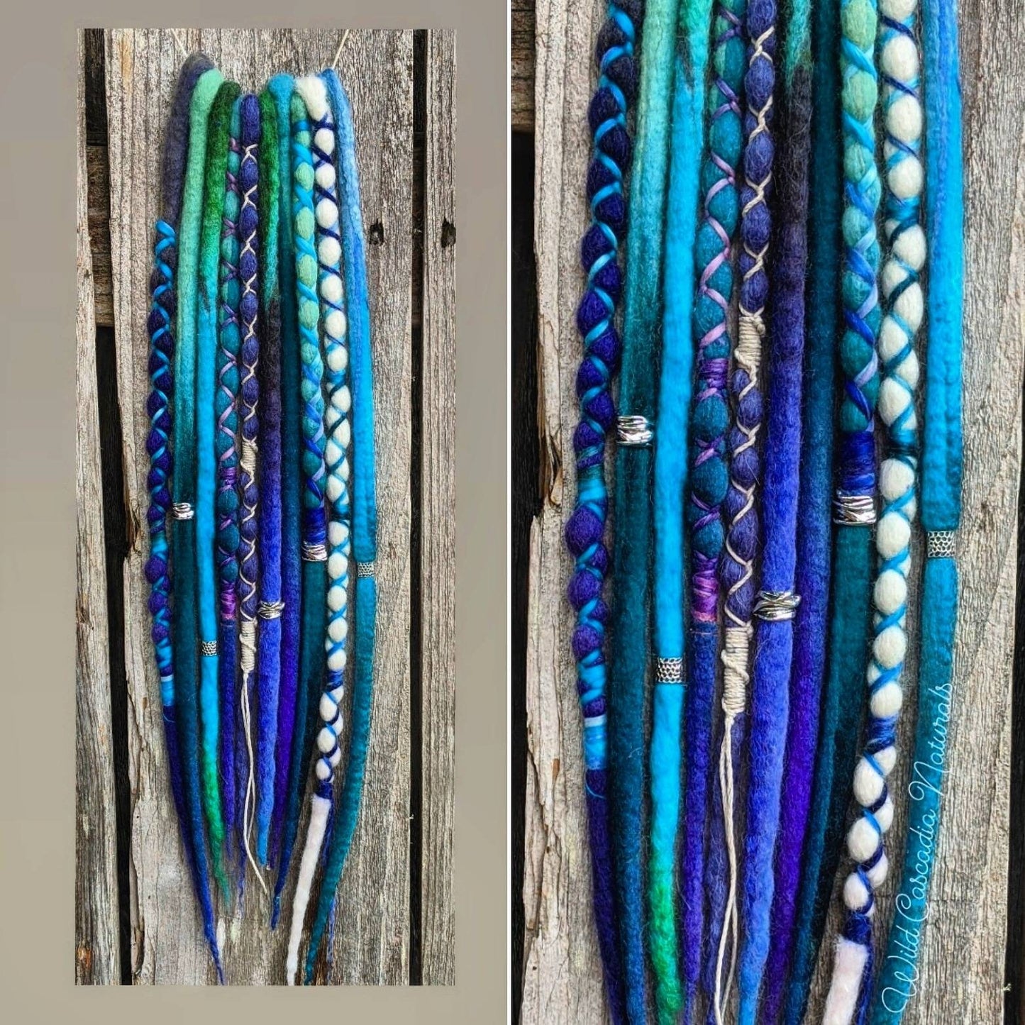 Blue Green Purple Mermaid Hair Single Ended synthetic Wool Dreadlock Extensions. Mulitcolor. Hemp Wrap. Festival Hair. Hair Wrap.