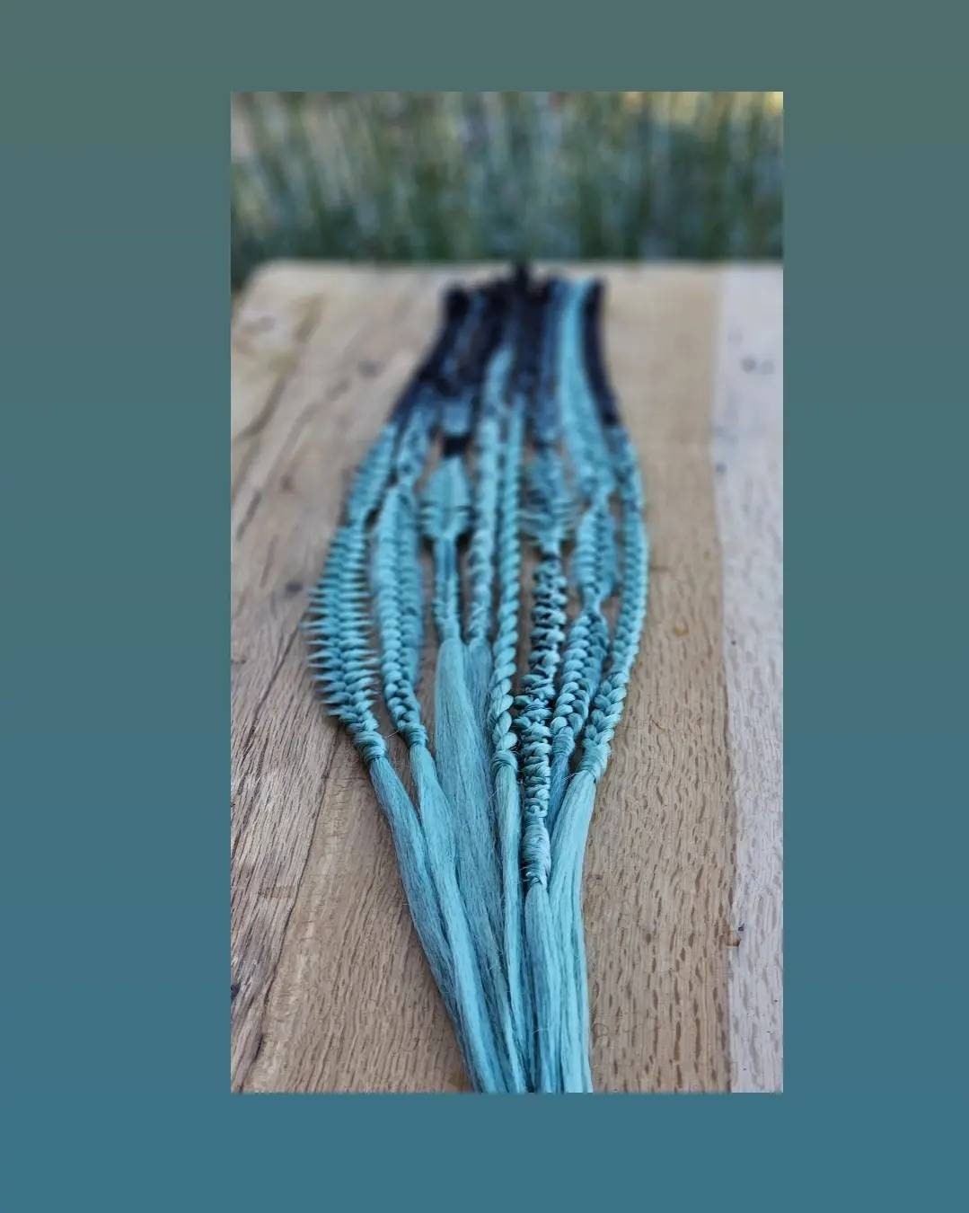 Black and Mint Green Ombre mixed puffy box fishtail braids and One dreadlock Single Ended Synthetic Extensions