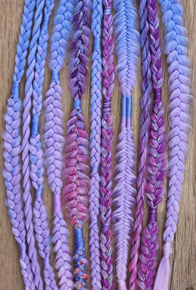 Sparkle Glitter Pastel Fairy Unicorn mixed puffy fishtail box twists braids. Blue Pink Purple. Set of 11 Festival Rave braid Extensions