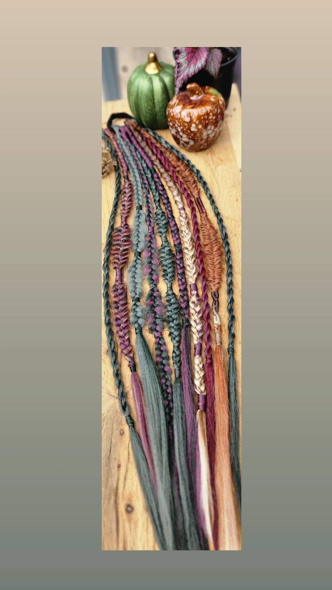 Autumn Witchy Forest Vibes Braids. Set of 10 Single Ended Mixed Braids. Plum Latte Ginger Pine Sage Brown Red Orange