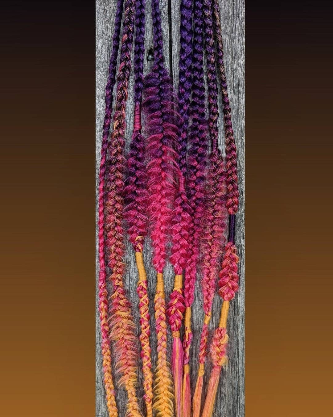 Summer Sunset Hair Extensions Braids accent set of 8 mixed puffy, fishtail, box, mixed braids