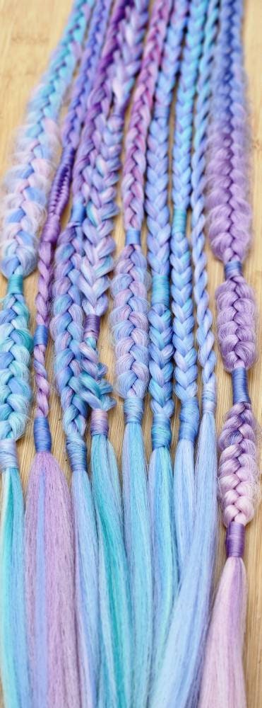 Pastel Unicorn Rainbow Blue Pink Purple Green Single Ended Puffy Mixed Box Fishtail Festival Braids