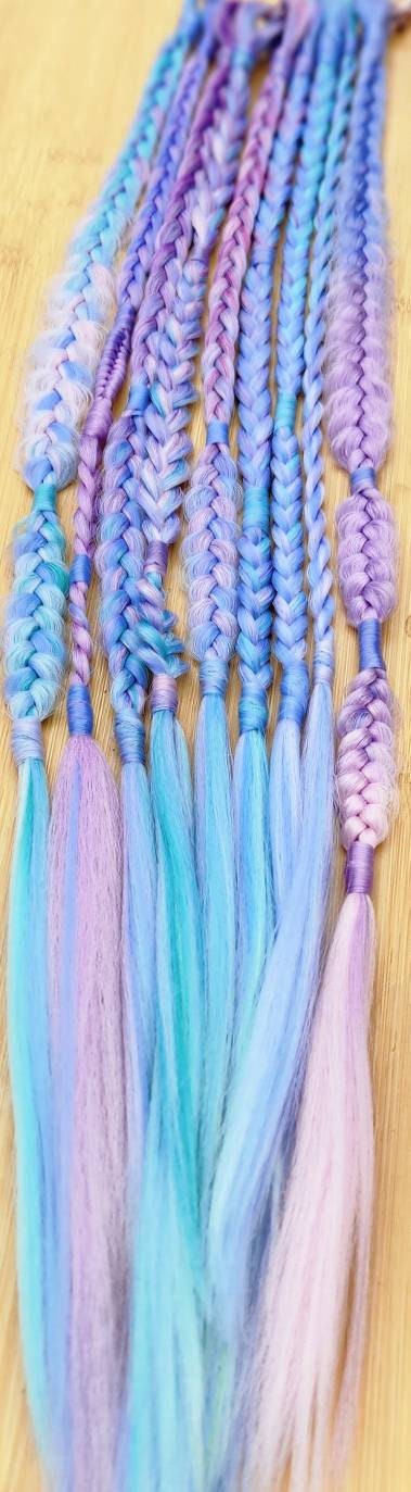 Pastel Unicorn Rainbow Blue Pink Purple Green Single Ended Puffy Mixed Box Fishtail Festival Braids