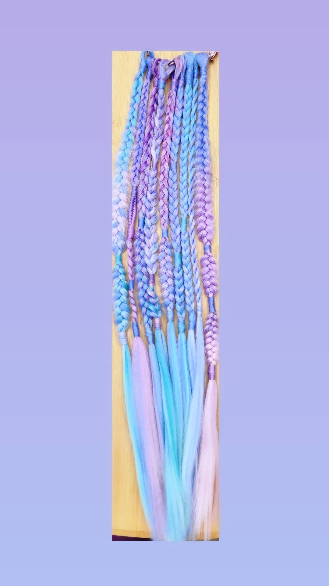 Pastel Unicorn Rainbow Blue Pink Purple Green Single Ended Puffy Mixed Box Fishtail Festival Braids