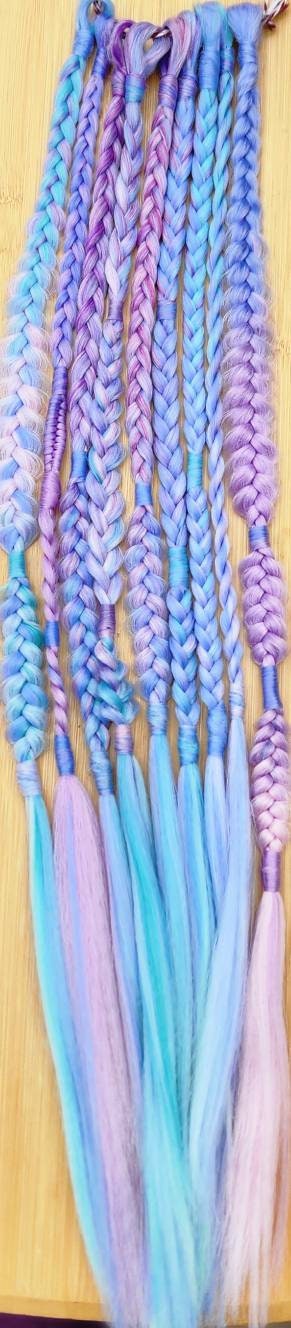 Pastel Unicorn Rainbow Blue Pink Purple Green Single Ended Puffy Mixed Box Fishtail Festival Braids