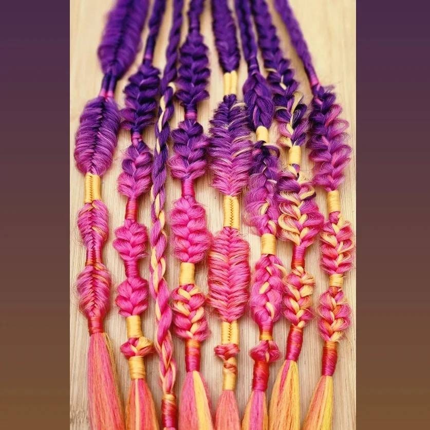 Summer Sunset Hair Extensions Braids accent set of 8 mixed puffy, fishtail, box, mixed braids