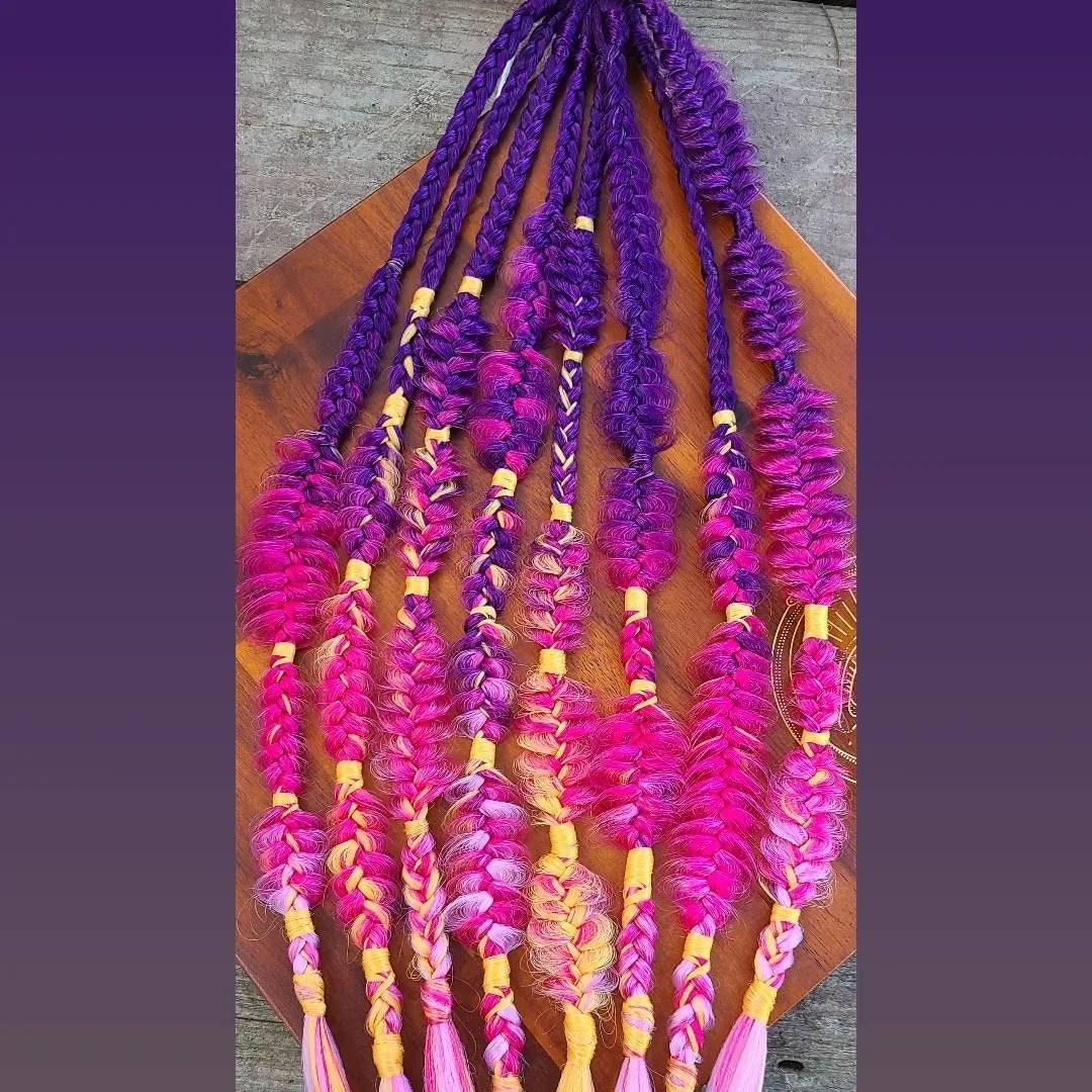 Summer Sunset Hair Extensions Braids accent set of 8 mixed puffy, fishtail, box, mixed braids