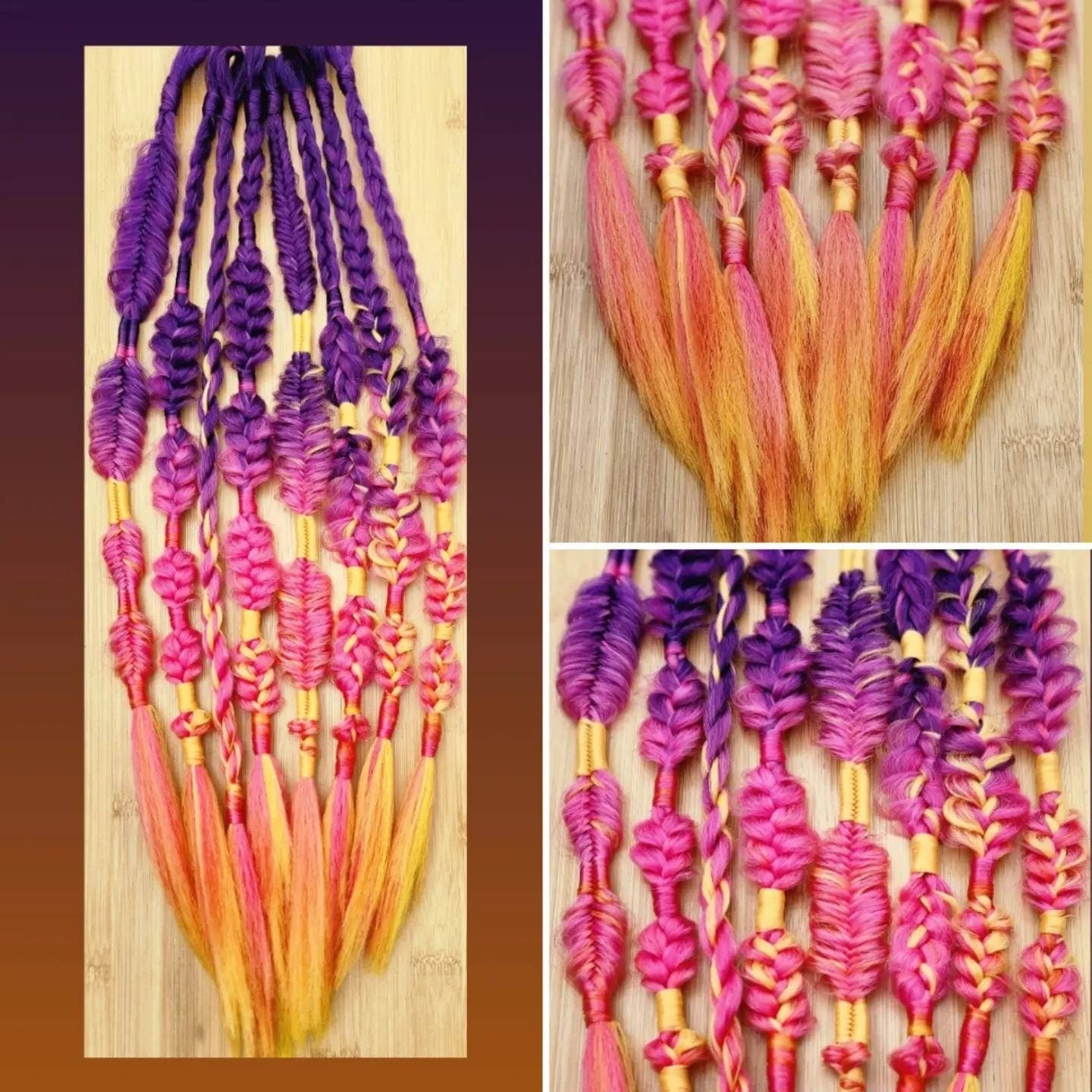 Summer Sunset Hair Extensions Braids accent set of 8 mixed puffy, fishtail, box, mixed braids