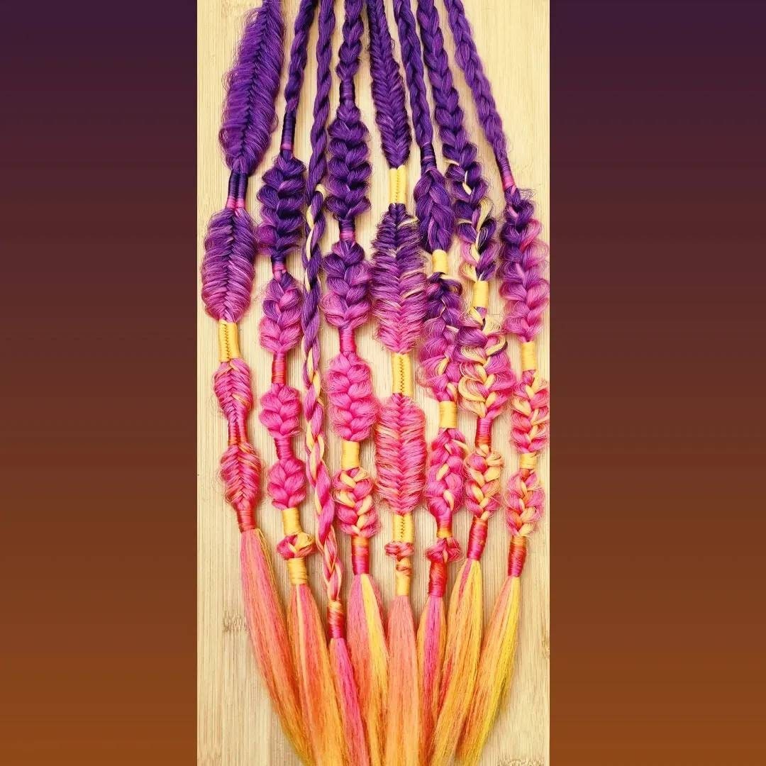 Summer Sunset Hair Extensions Braids accent set of 8 mixed puffy, fishtail, box, mixed braids