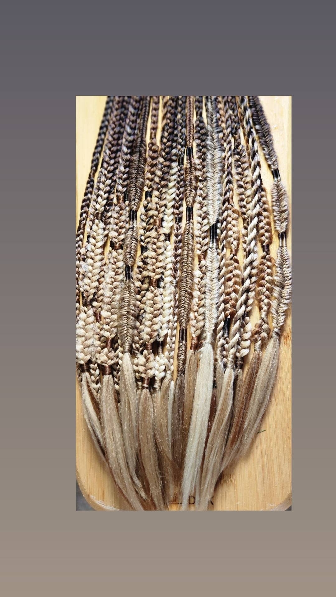 16 SE Braid Extensions | Brown to Blonde Ombre Mixed puffy and fishtail braids | Box Braids | Single Ended Synthetic Extensions