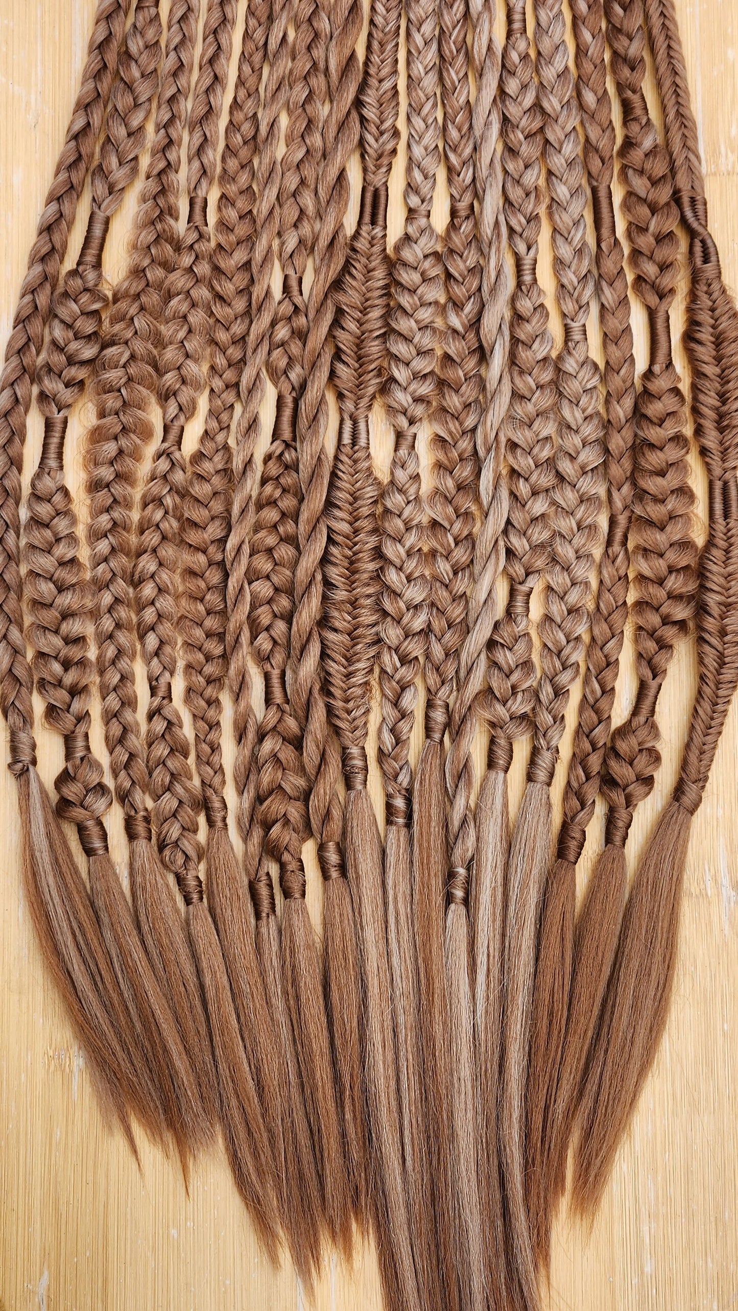 Natural Light Brown Braids | Mixed puffy Boho Fishtail Braids | 16 Single Ended Braids