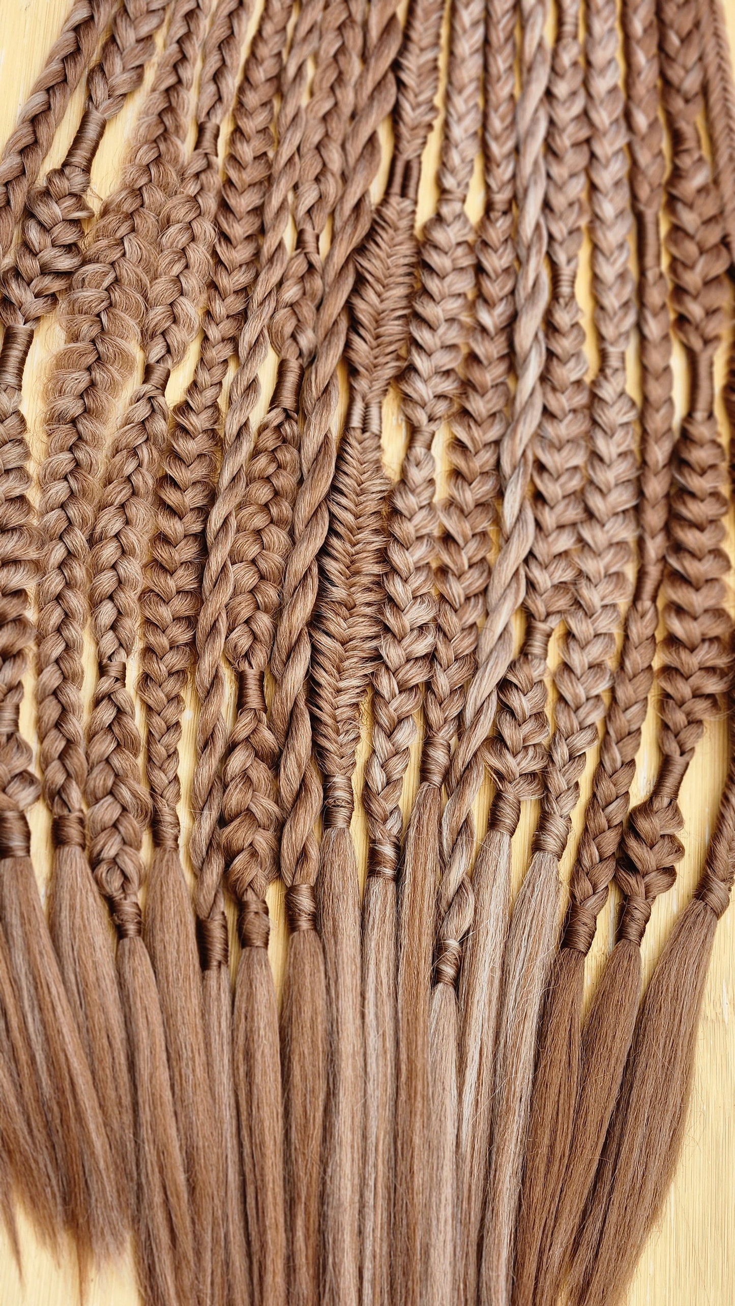Natural Light Brown Braids | Mixed puffy Boho Fishtail Braids | 16 Single Ended Braids