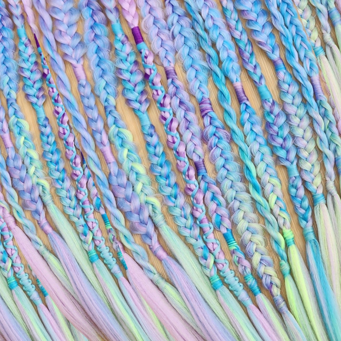 Set of Four (4) Braids | Mixed Puffy, Fishtail/Herring, Box, Twists. Pastel Unicorn. Autumn. Mauve. Black Cherry. Black. Silver. White.