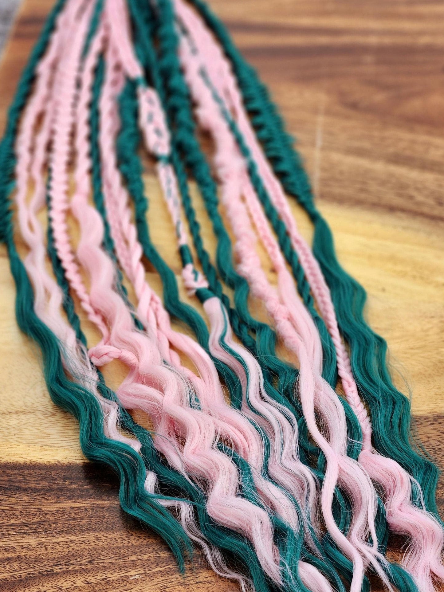 Ready to Ship Ocean Green and Pastel Pink Ready to Ship set of Dreadlocks and Braids