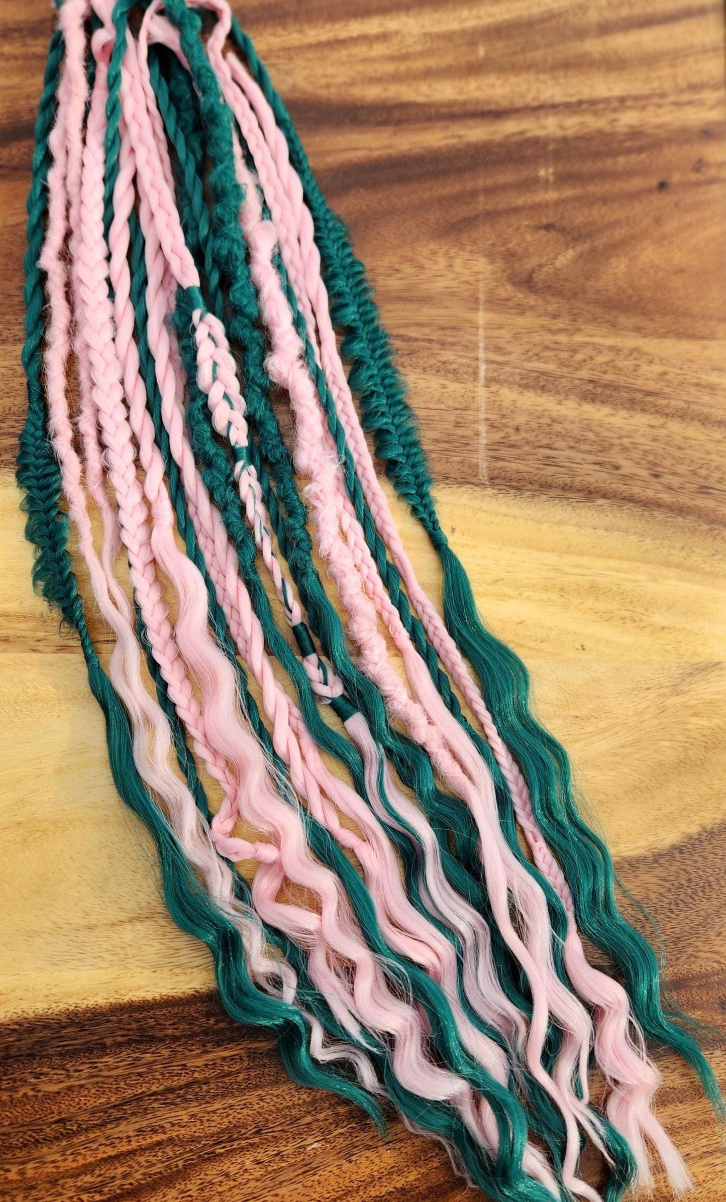 Ready to Ship Ocean Green and Pastel Pink Ready to Ship set of Dreadlocks and Braids