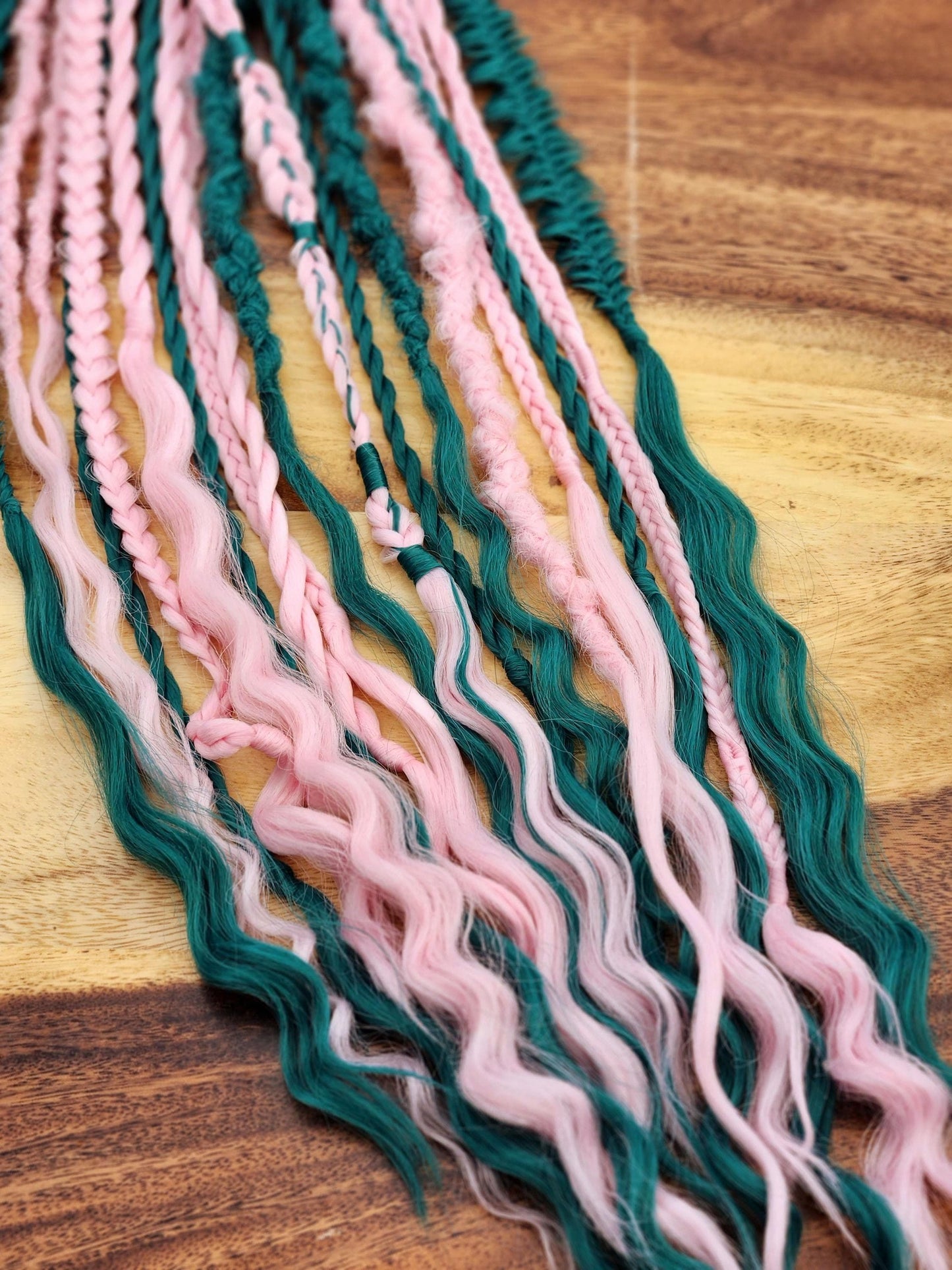 Ready to Ship Ocean Green and Pastel Pink Ready to Ship set of Dreadlocks and Braids