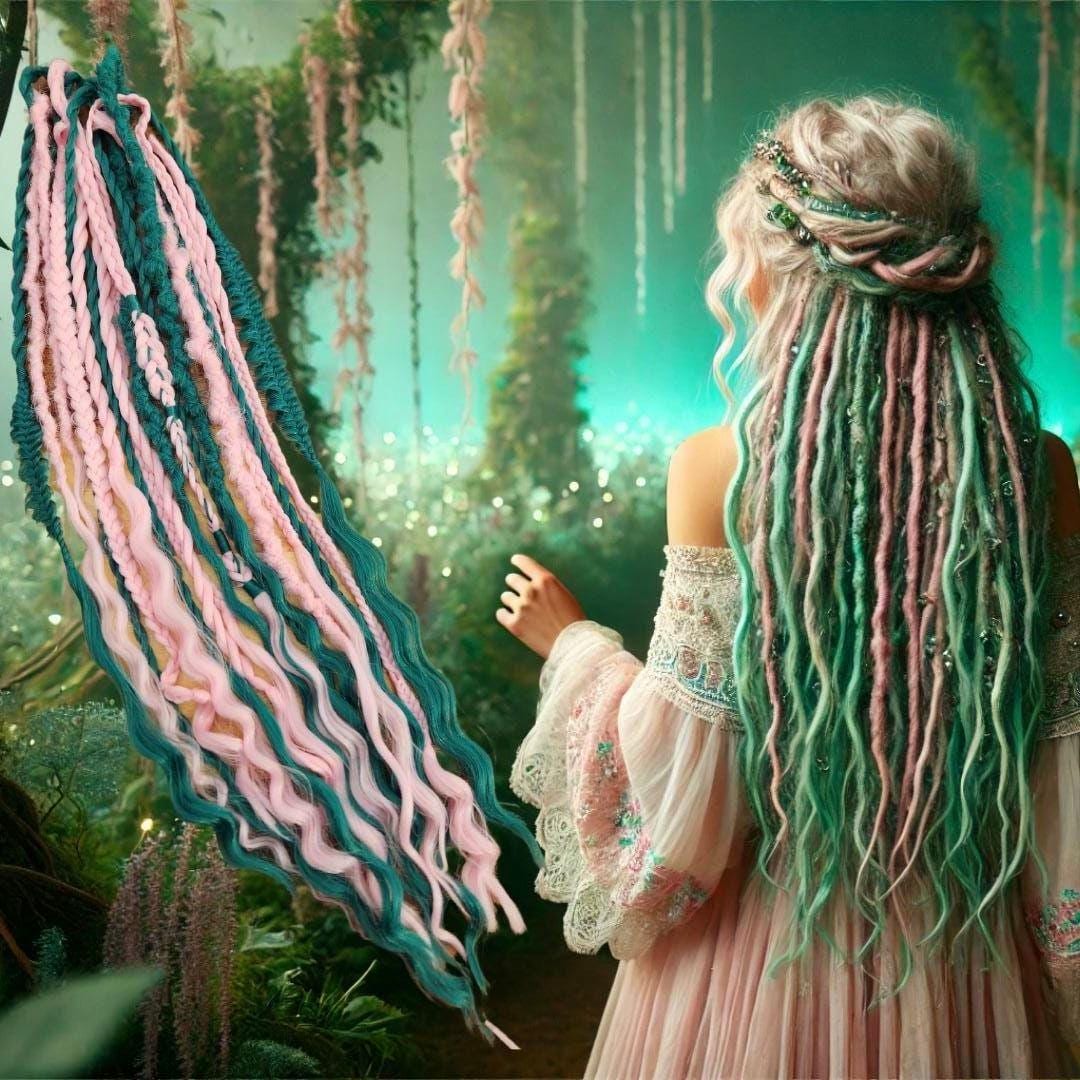 Ready to Ship Ocean Green and Pastel Pink Ready to Ship set of Dreadlocks and Braids