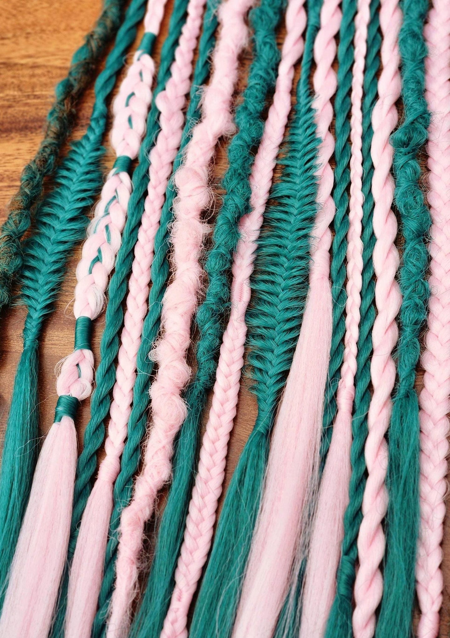 Ready to Ship Ocean Green and Pastel Pink Ready to Ship set of Dreadlocks and Braids