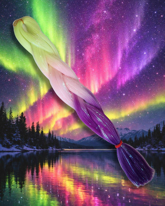 Neon Borealis Bloom Braiding Hair | Yellow, Pink & Purple Sparkle