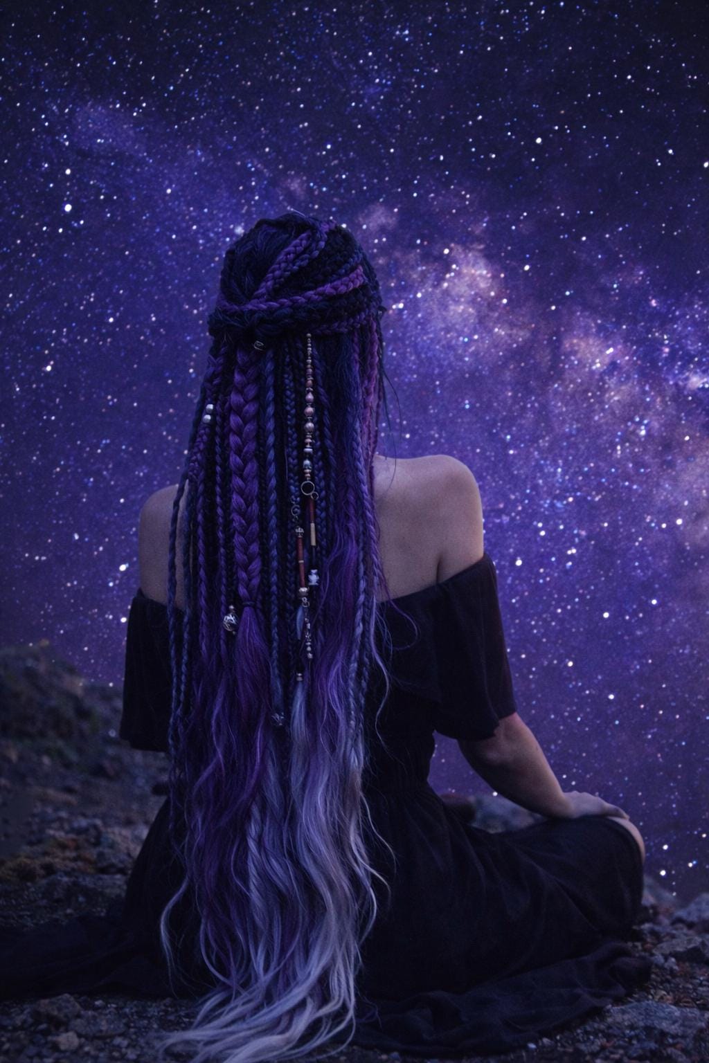 Moonspell Ombre Braiding Hair | Black, Purple, Silver Henlon Braid