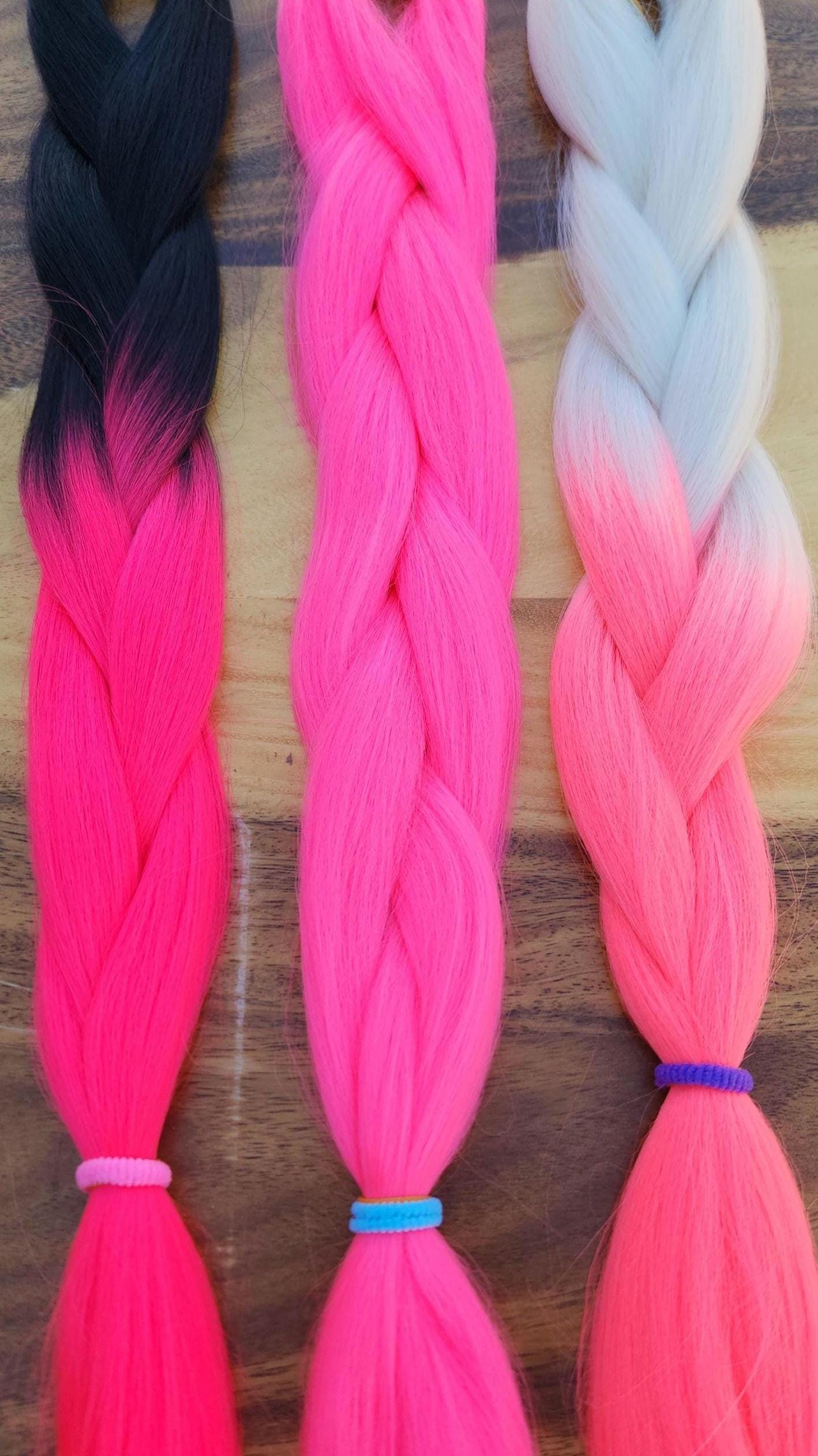 Pink | Hot Pink | Magenta | Vintage Pink | Pastel Pink | Blonde  Black Ombre Synthetic Braiding Hair Bundles