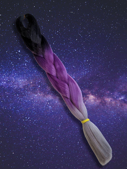 Moonspell Ombre Braiding Hair | Black, Purple, Silver Henlon Braid