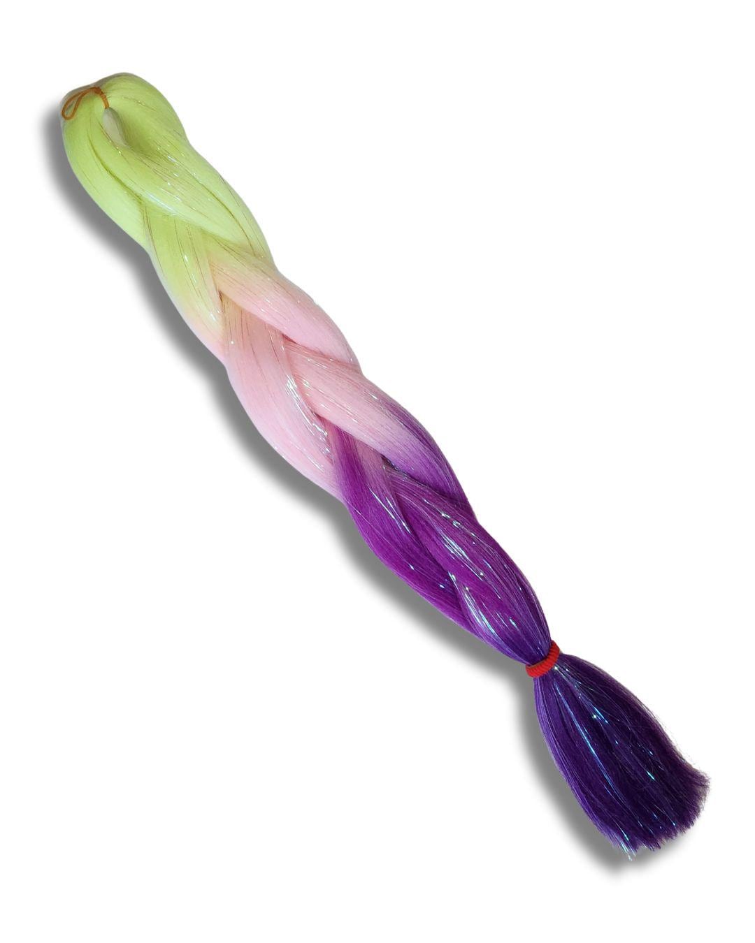 Neon Borealis Bloom Braiding Hair | Yellow, Pink & Purple Sparkle
