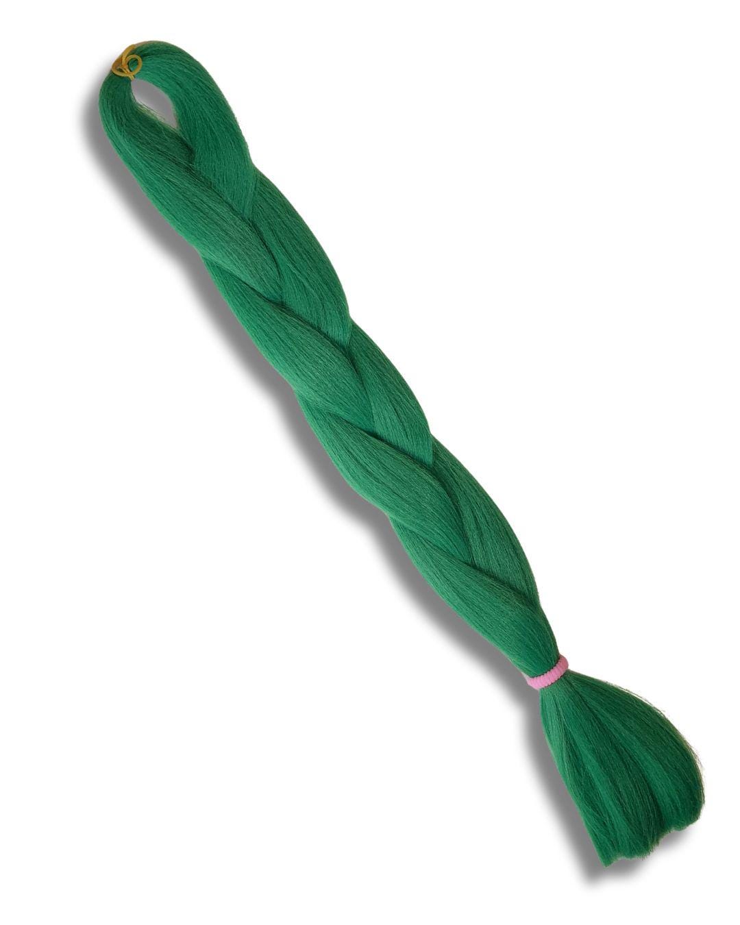 Green Synthetic Braiding Hair Single Pack | High-Heat Henlon Fiber, Itch-Free | Hair Tinsel