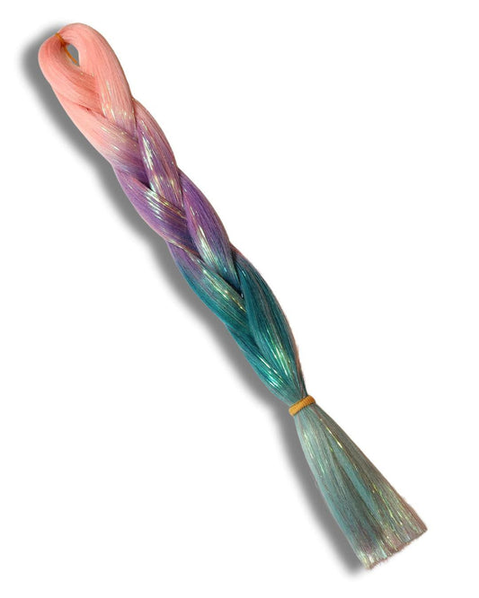 Pixie Spell Ombre Tinsel Braiding Hair | Henlon Fiber, 26" | Pink Purple Blue