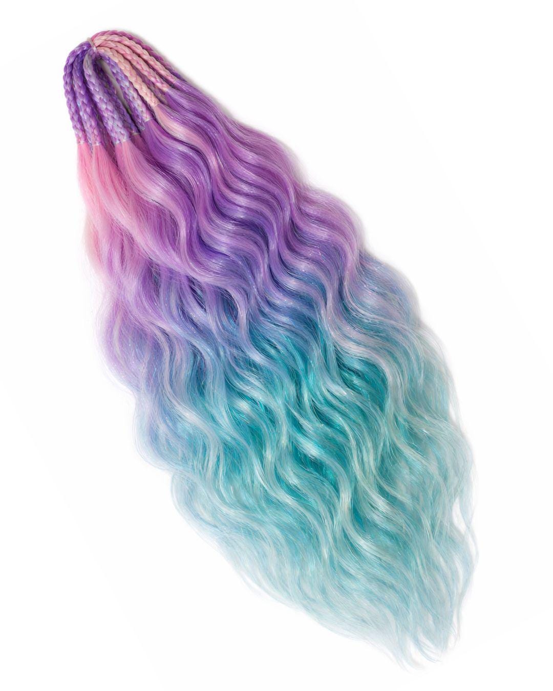 Pixie Spell Ombre Tinsel Braiding Hair | Henlon Fiber, 26" | Pink Purple Blue