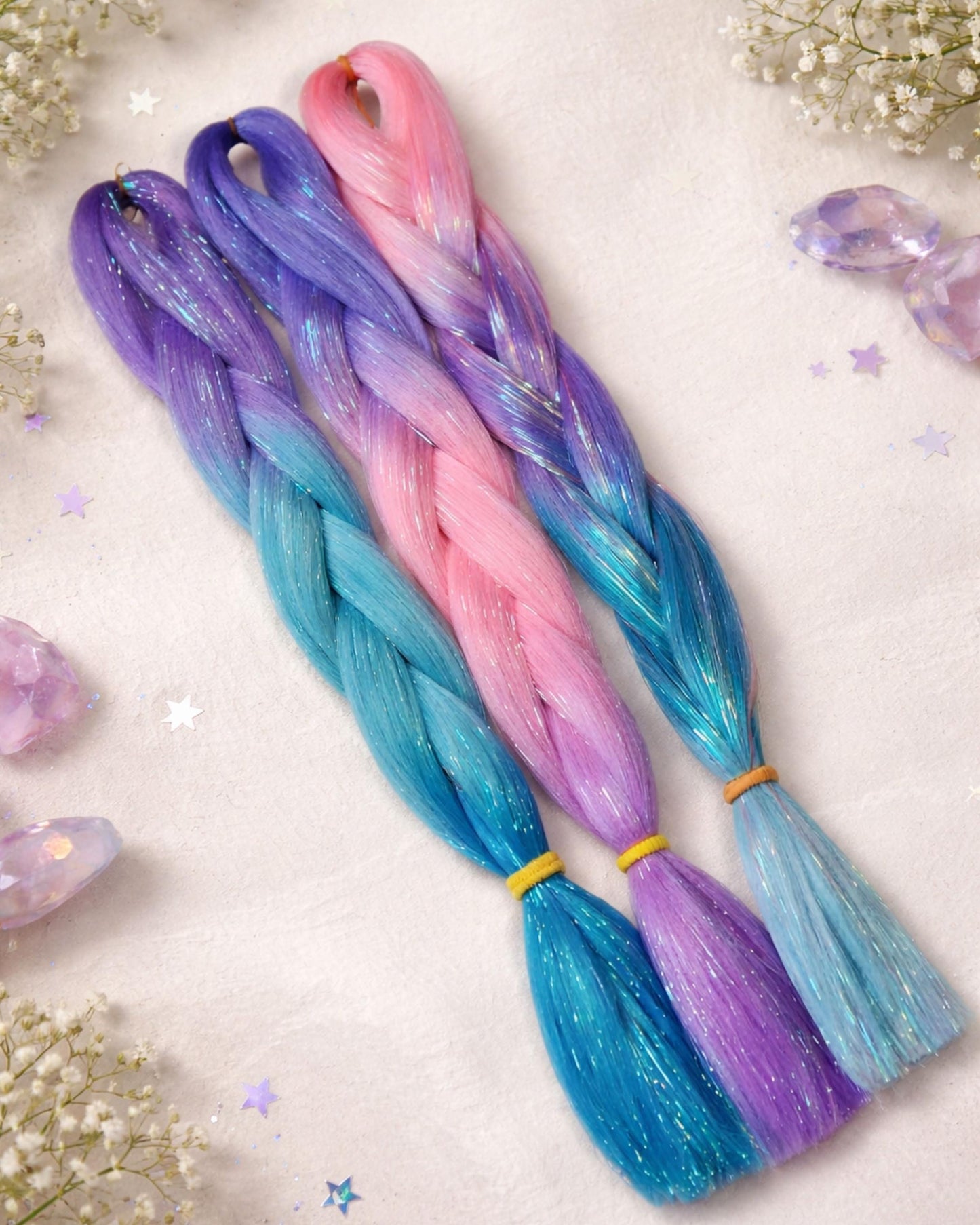 Pastel Unicorn Sparkle Synthetic Braiding Hair | High Heat Henlon | Festival Braids | Extensions | Dreadlocks | Brushable Curls | DIY Braids