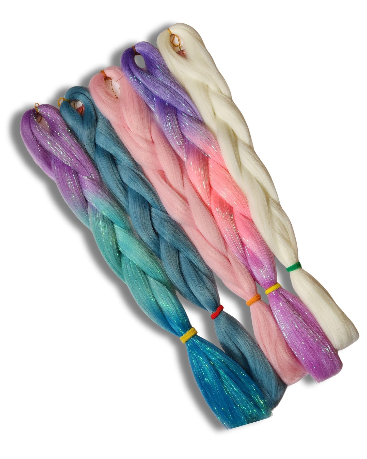 Henlon Braiding Hair Pastel Rainbow Sparkle Bundle | Soft Synthetic Hair for Festival Styles and Dreadlocks | Brushable Curls | DIY Braids