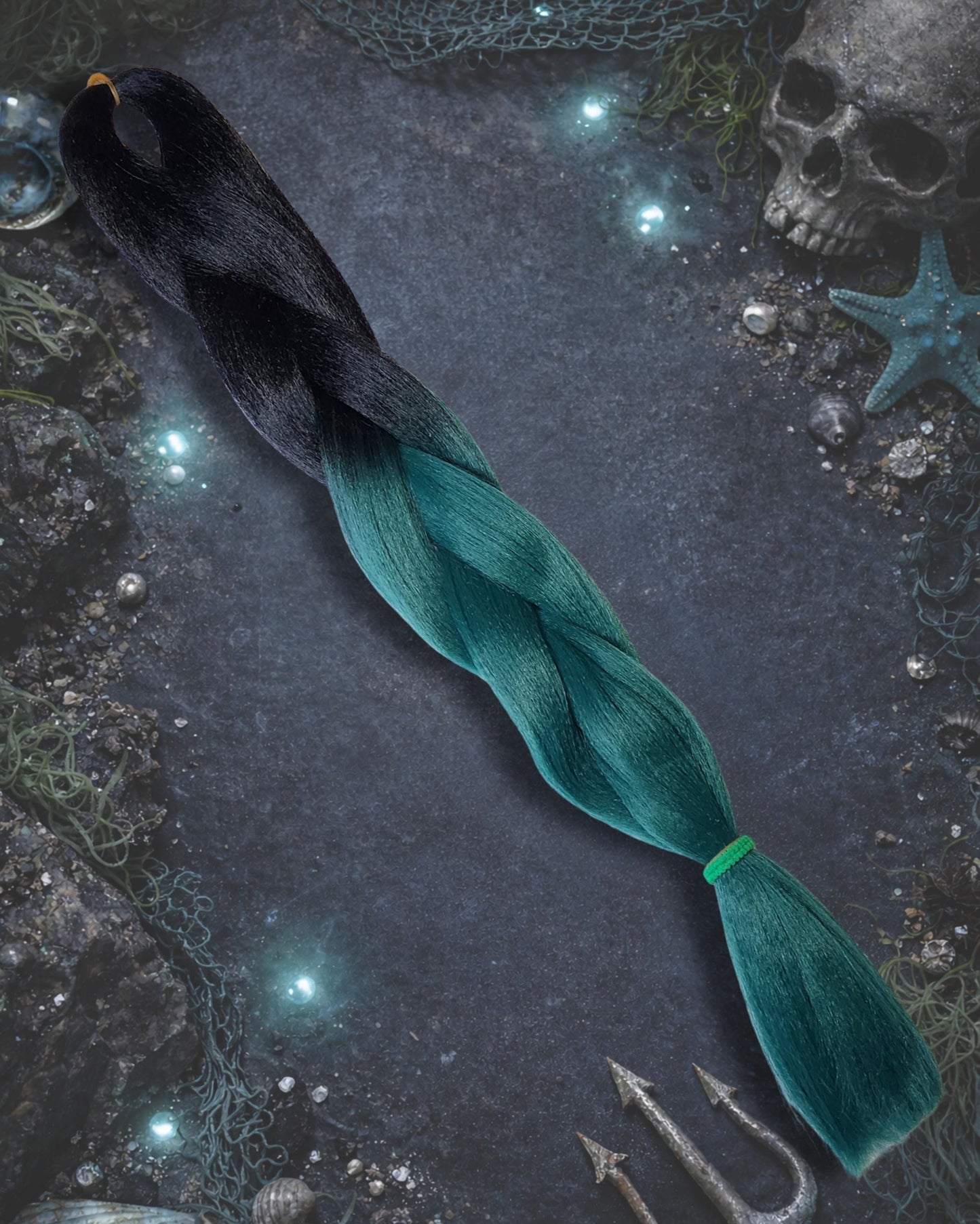 Henlon Ombre Braiding Hair | Black to Dark Teal High-Heat Synthetic Fiber | 26" Festival Hair