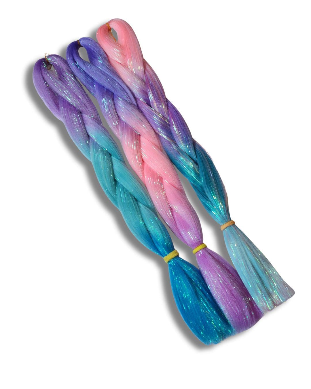 Pastel Unicorn Sparkle Synthetic Braiding Hair | High Heat Henlon | Festival Braids | Extensions | Dreadlocks | Brushable Curls | DIY Braids