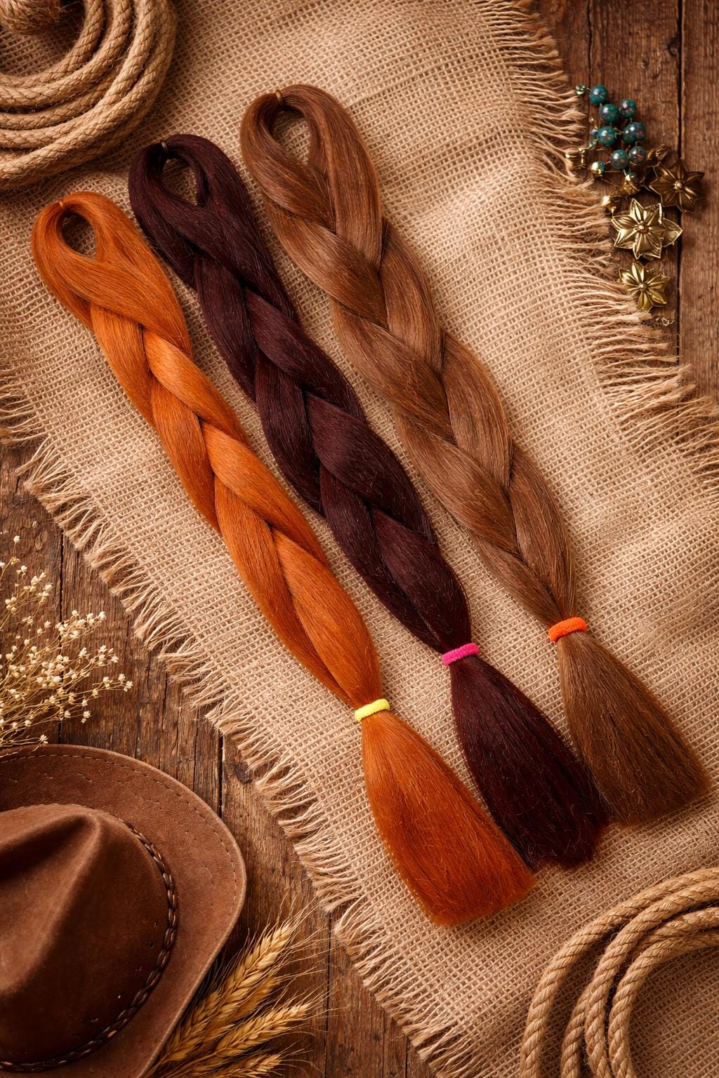 Cowboy Copper Braiding Hair Bundle | Copper, Dark Chestnut, Light Brunette | Festival Braids & Dreadlock Extensions