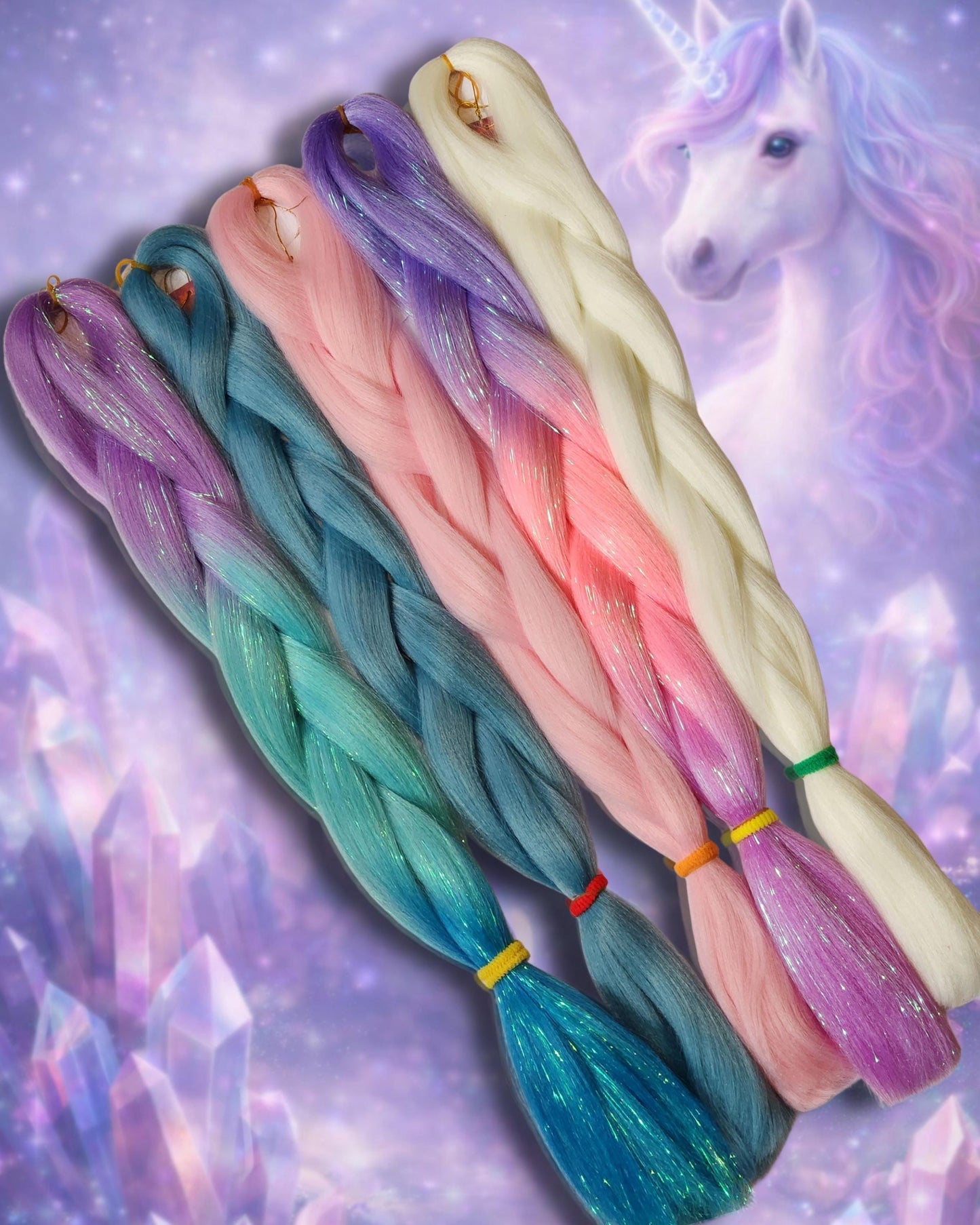 Henlon Braiding Hair Pastel Rainbow Sparkle Bundle | Soft Synthetic Hair for Festival Styles and Dreadlocks | Brushable Curls | DIY Braids