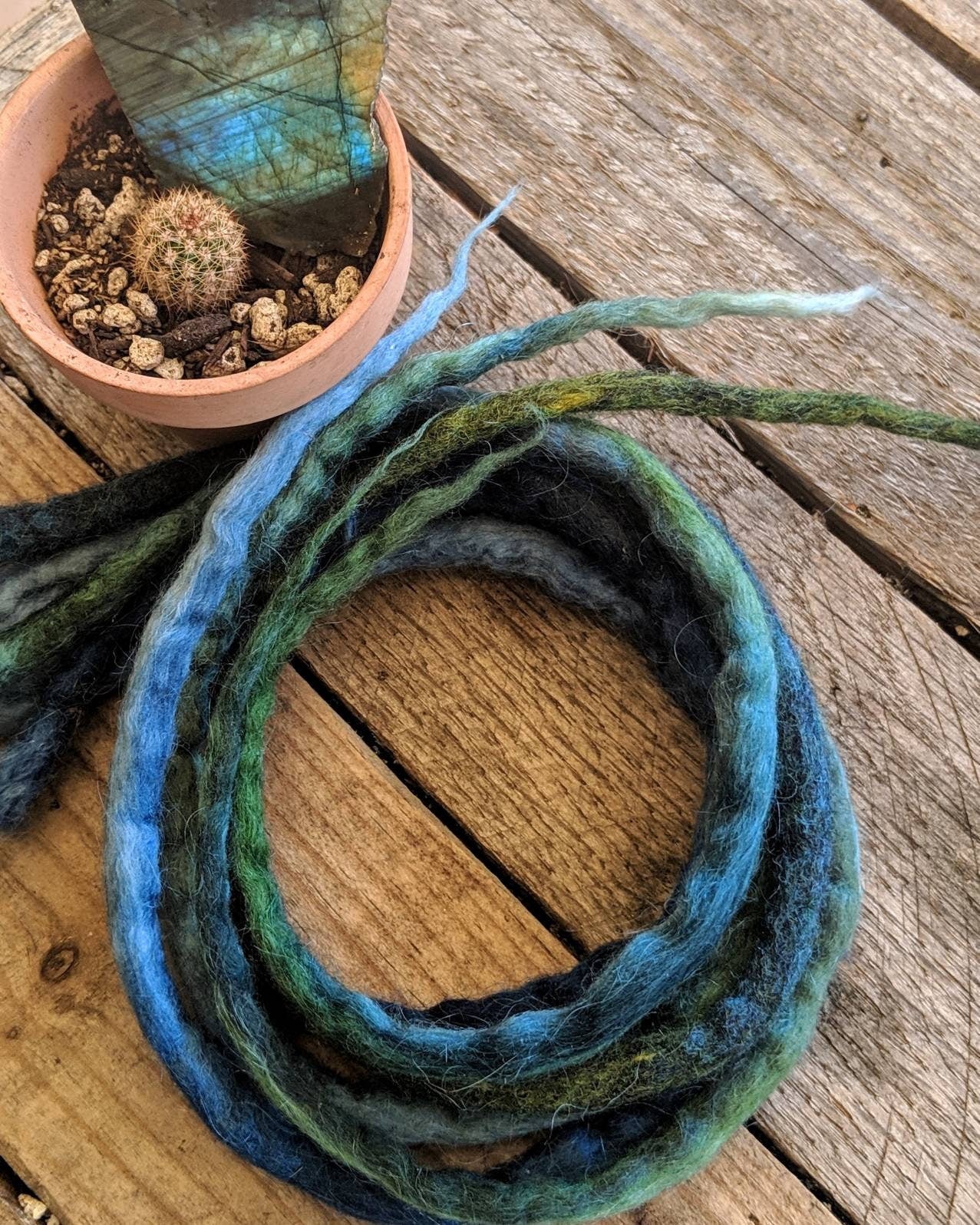 Custom  Synthetic Single Ended Wool Dreadlock Extensions. Mulitcolor. Hemp Wrap. Blue. Green Purple Festival Hair. Hair Wrap. dread
