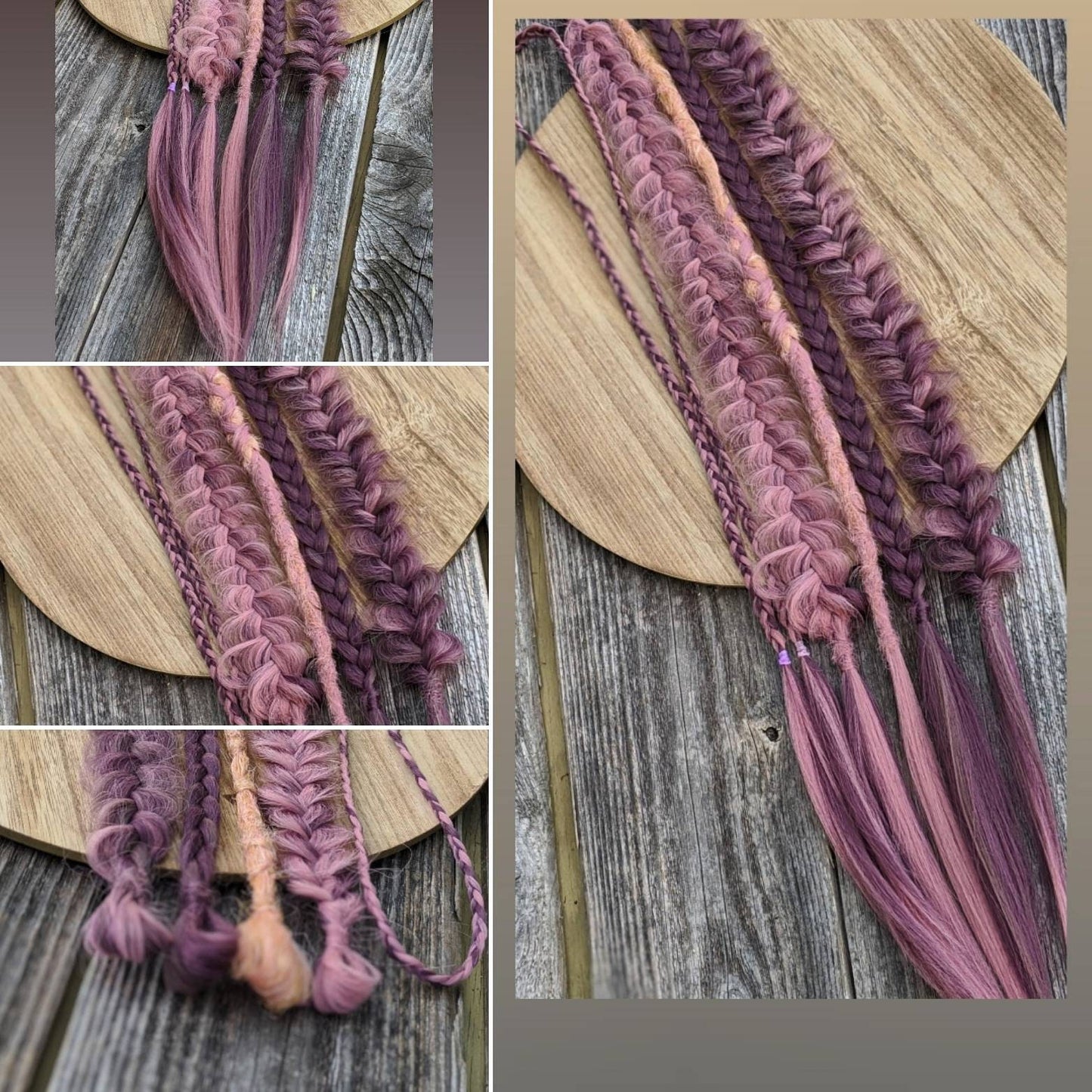 Dusty Rose, Mauve, Taupe, Vinatge Pink Braids Hair Extensions accent set