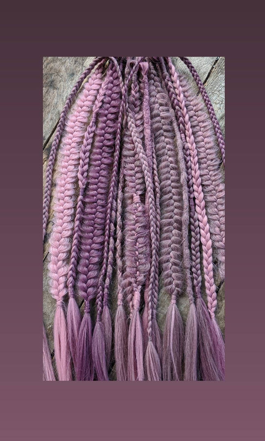 Dusty Rose, Mauve, Taupe, Vinatge Pink Braids Hair Extensions accent set