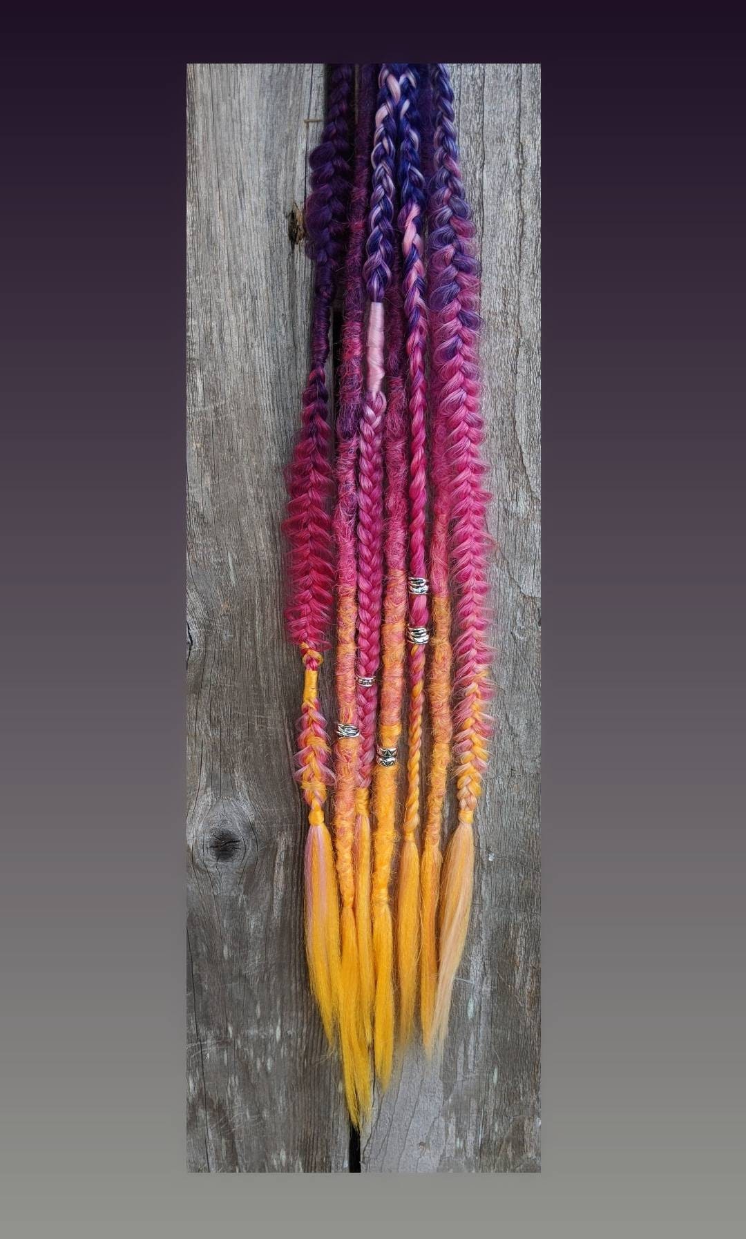 Summer Sunset Vibes Dreads and Braids Hair Extensions Accent set. Purple pink orange ombre hairfaill