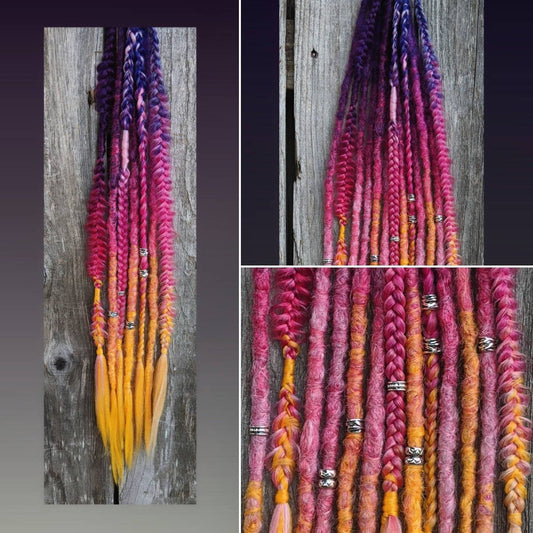Summer Sunset Vibes Dreads and Braids Hair Extensions Accent set. Purple pink orange ombre hairfaill