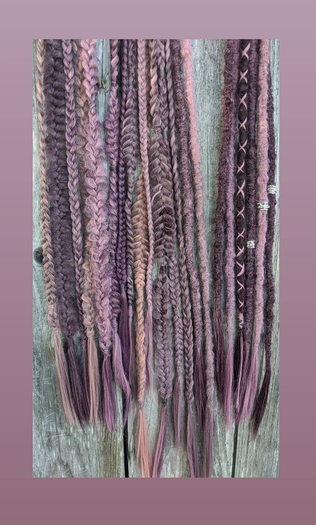 Dusty Rose, Mauve, Taupe, Vinatge Pink Braids Hair Extensions accent set