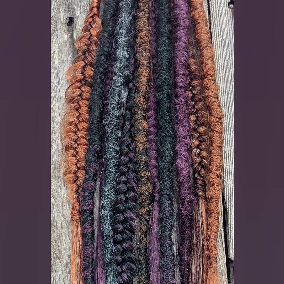 Autumn Earthy Rainbow Mix  Dreads and Braids Hair Extensions accent set. Brown, orange, auburn, plum, forest green, sage