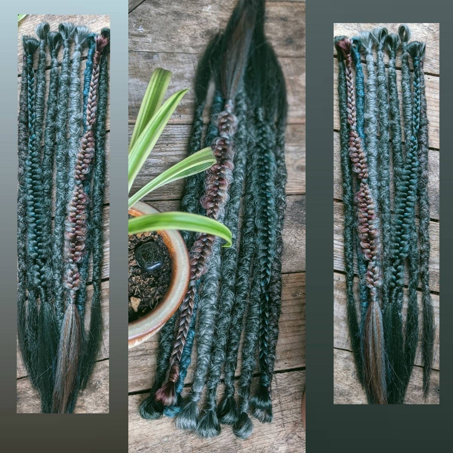 Forest Elf. Earthy Vibes Dreads and Braids Hair Extensions accent set. Brown, latte, forest green, sage, evergreen