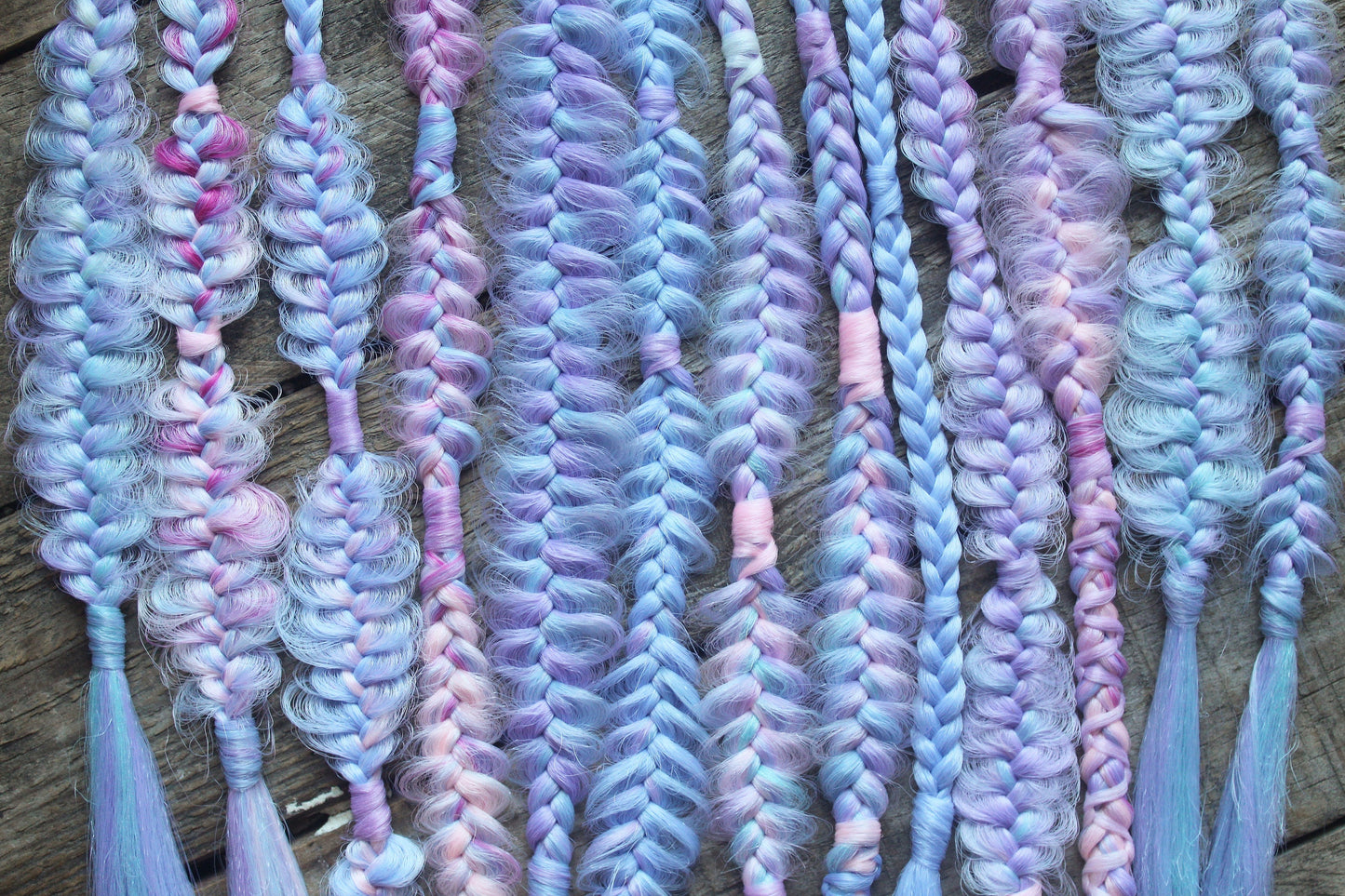 Pastel Unicorn Braids accent set of 6 mixed puffy, fishtail, box, mixed braids